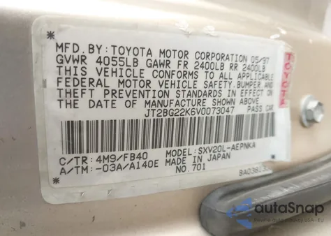 1997 Toyota Camry Le из США, поврежденный, VIN JT2BG22K6V0073047